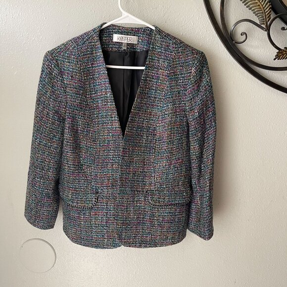 Kasper Womens Multicolor Tweed Blazer Size 10 Hook-and-eye front closure - Picture 1 of 12